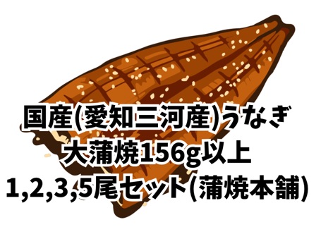蒲焼本舗愛知三河産超特大うなぎ蒲焼156g-1,2,3,5尾セット