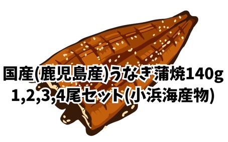 小浜海産物鹿児島産国産うなぎ蒲焼140g-1,2,3,4尾セット