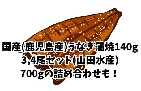 山田水産鹿児島産国産うなぎ蒲焼140g-3,4尾セットと700g詰め合わせセット